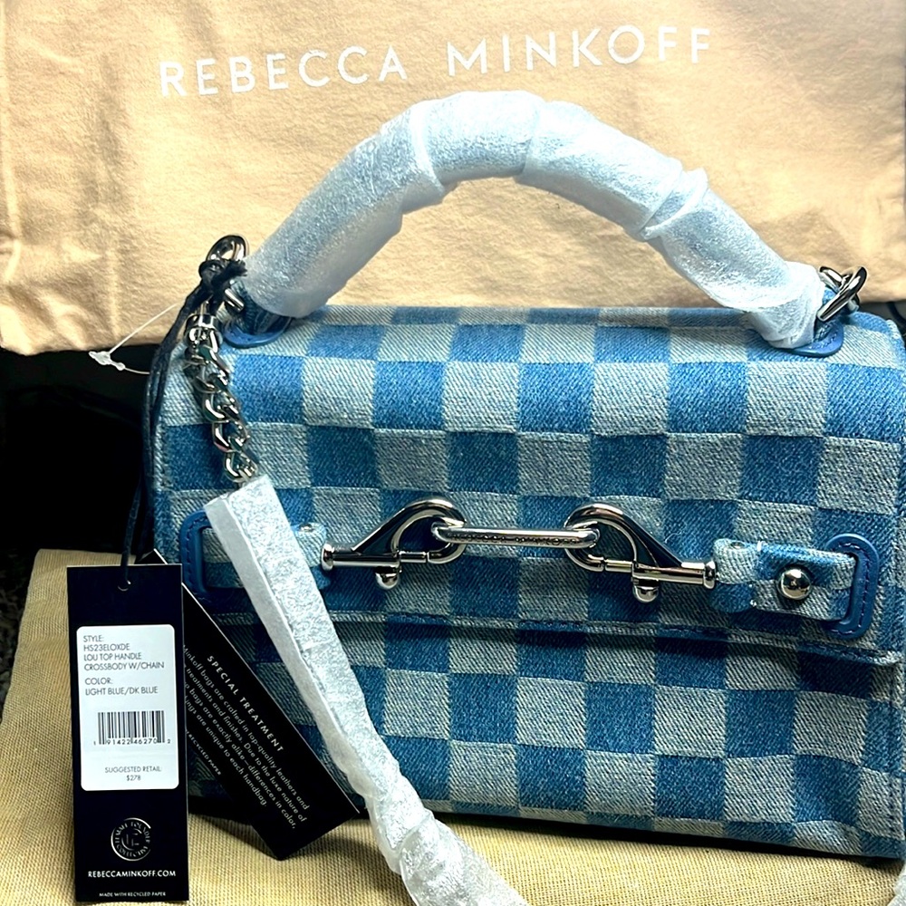 NWT Rebecca Minkoff Lou Top Handle Denim Crossbody Bag in Light Blue/Dark Blue